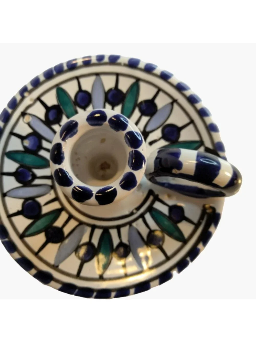 Ceramic hand painted Candle Holder Taper Candlestick Vintage Italy 1970 Shabby